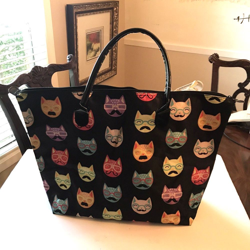 Arcadia Colorful Cat Faces Holiday Beauty Hair Care/Any Occasion Tote NWT - Picture 3 of 8